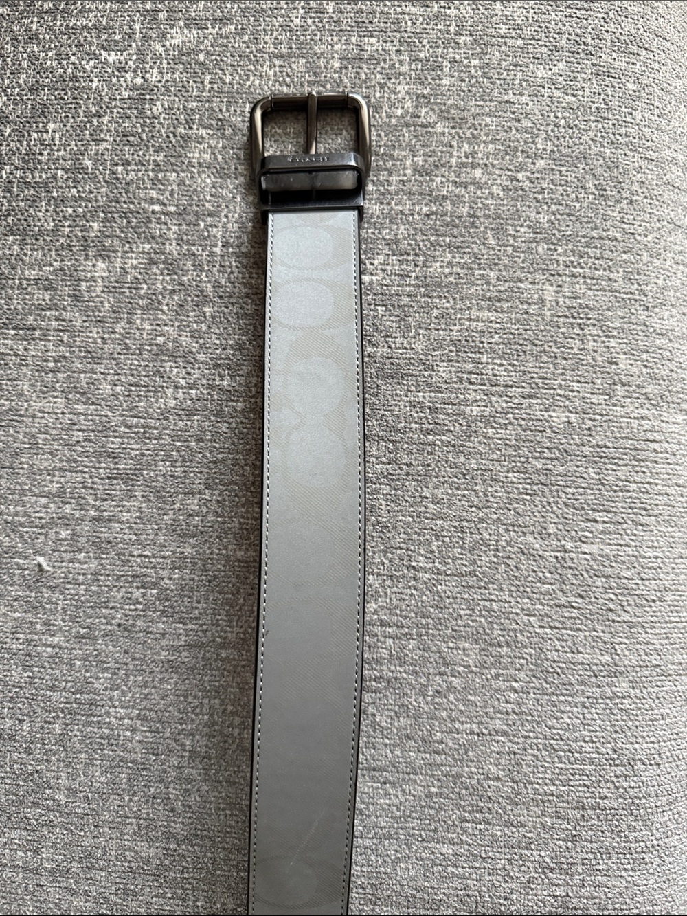 Coach Gray Leather Belt with Subtle Pattern and Metal Buckle